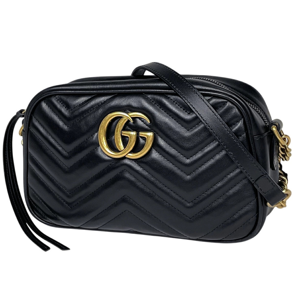 Gucci GG Marmont Chain Shoulder Bag Double G Leather Black
